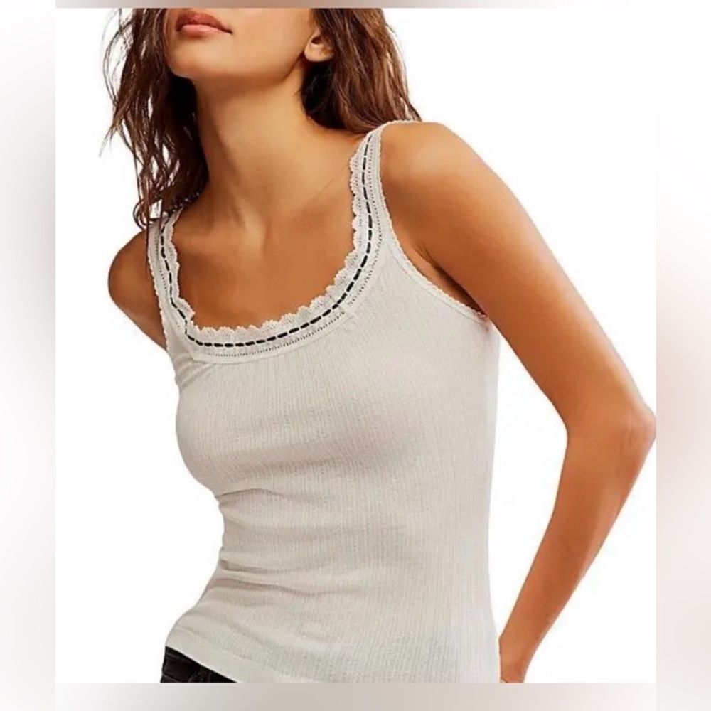 Free People Only You Pointelle Tank Top in Ivory and Grey NWOT